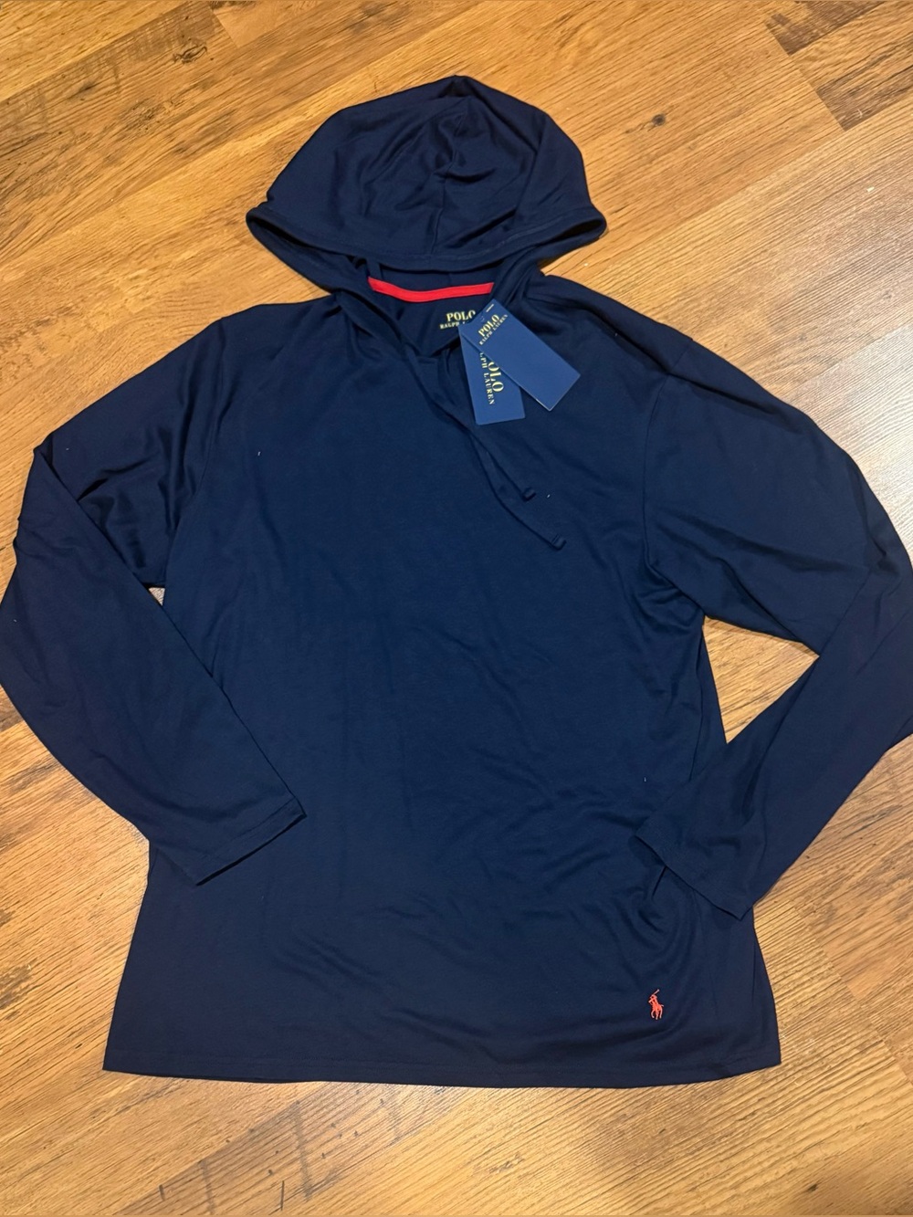 Ralph Lauren Navy Crewneck Hoodie with Red Polo Pony